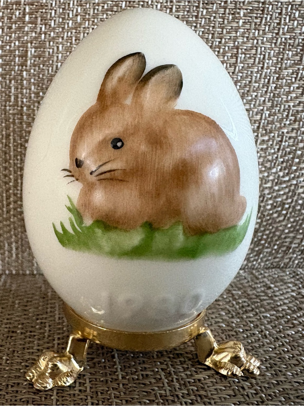 Goebel 1980 Easter Bunny Hand Painted On Golden Footed Stand 3.25 Inches Stand